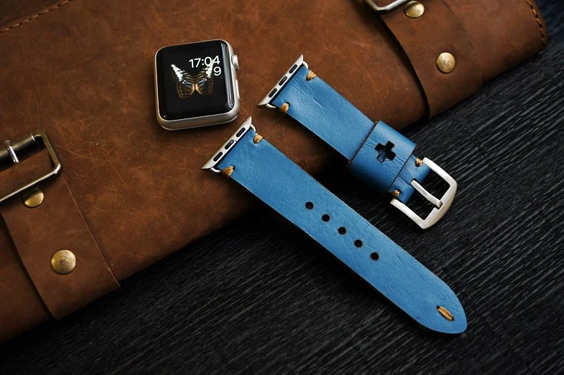 AWBF15 -D90 GOLD handgefertigt Vintage Leder Uhrenarmband incl. Lugs Adapter für Apple Watch 1 und 2 (oder Apple Watch Sport) 42mm oder 38mm